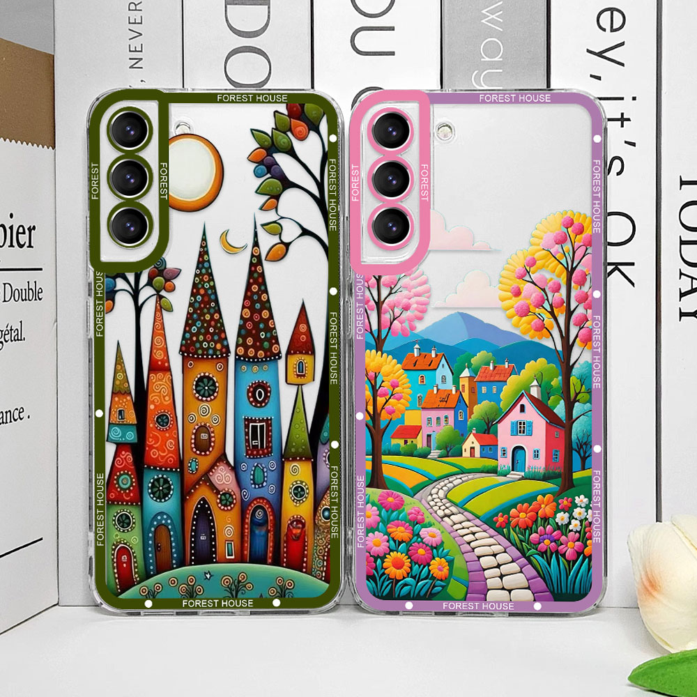 Phone Cases Uae - Handbemalte Waldhaus-klare Handyhülle für Samsung A55