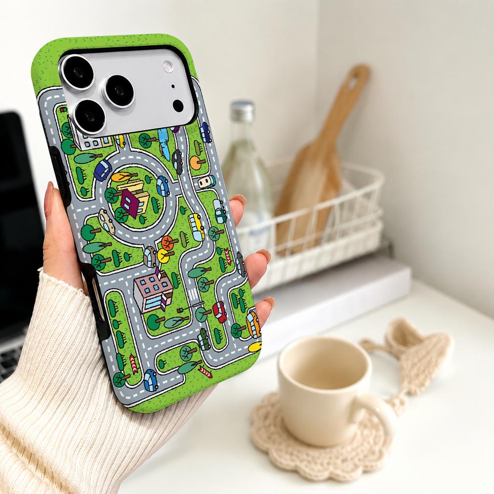Phone Cases Kids - Kinder-Spielzeugauto-Straßen-Handyhülle aus Filmmaterial 2-in-1 Schutzhülle für