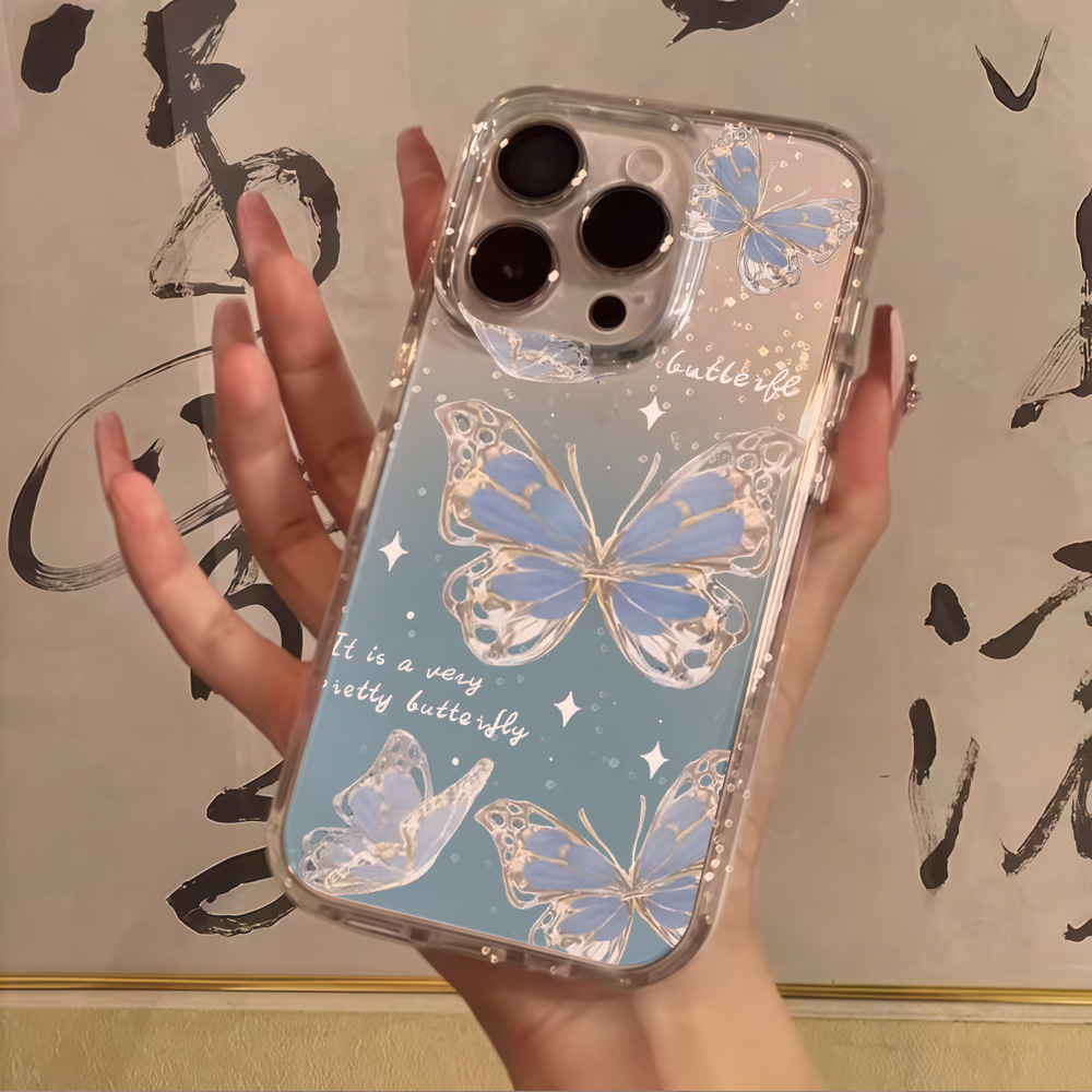 Phone Cases Luxury - Luxuriöse Blaue Schmetterling Glitzer Handyhülle für