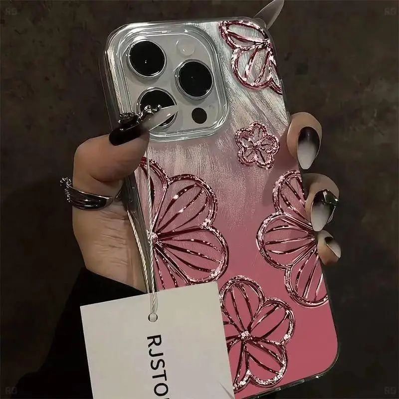 Phone Cases You Can Design - Modische High-End-Handyhülle aus Farbverlaufsglas mit Blumenmuster,